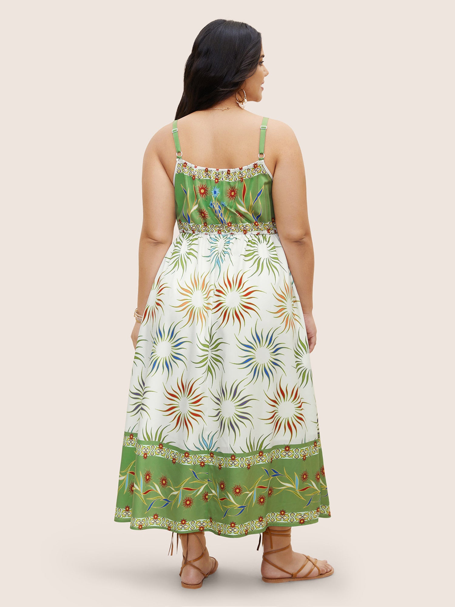 Sun Print Elastic Waist Maxi Cami Dress
