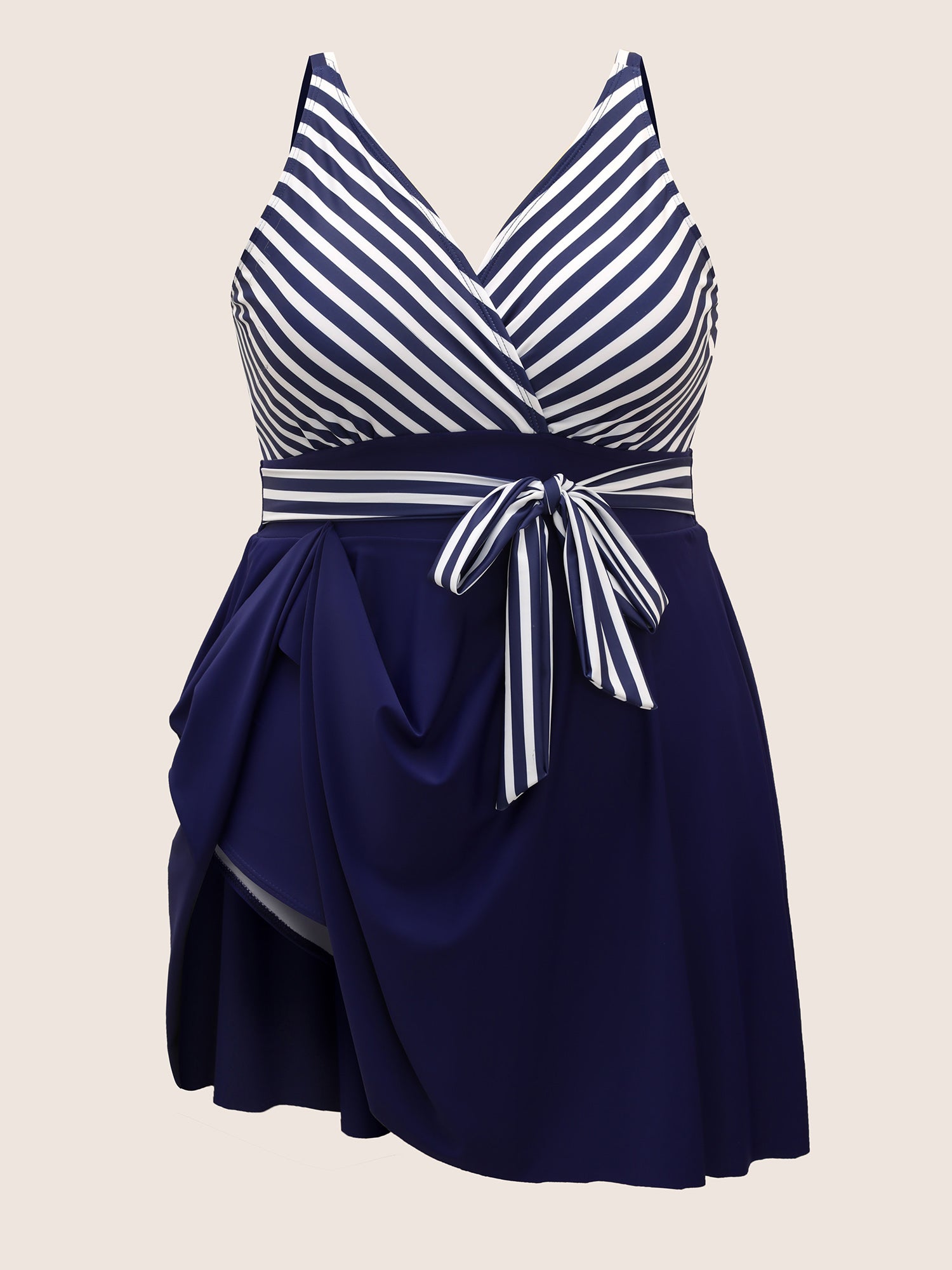 Striped Patchwork Wrap Tie Knot Swim Dress