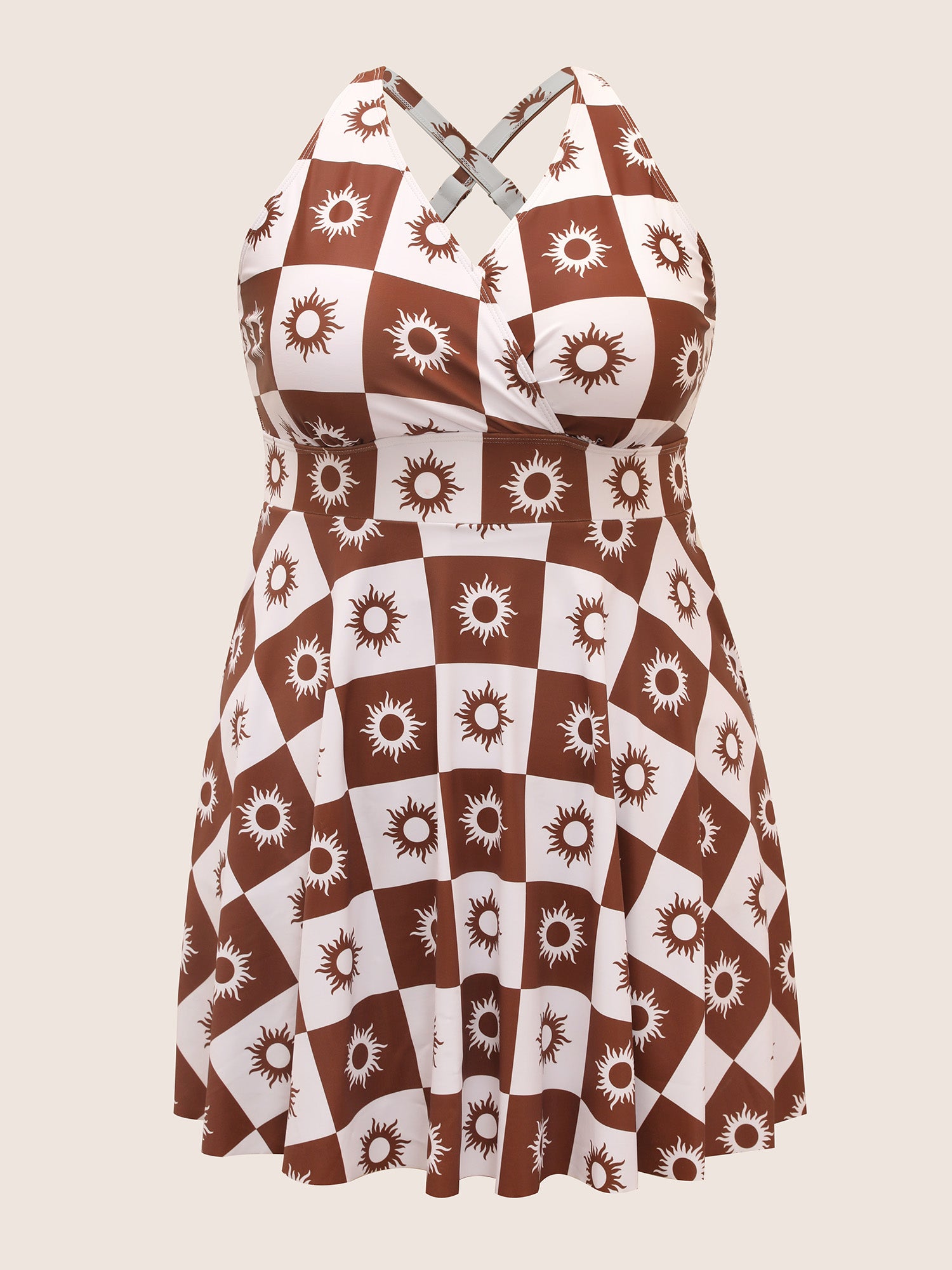 Overlap Collar Sun Print Pocket Swim Dress