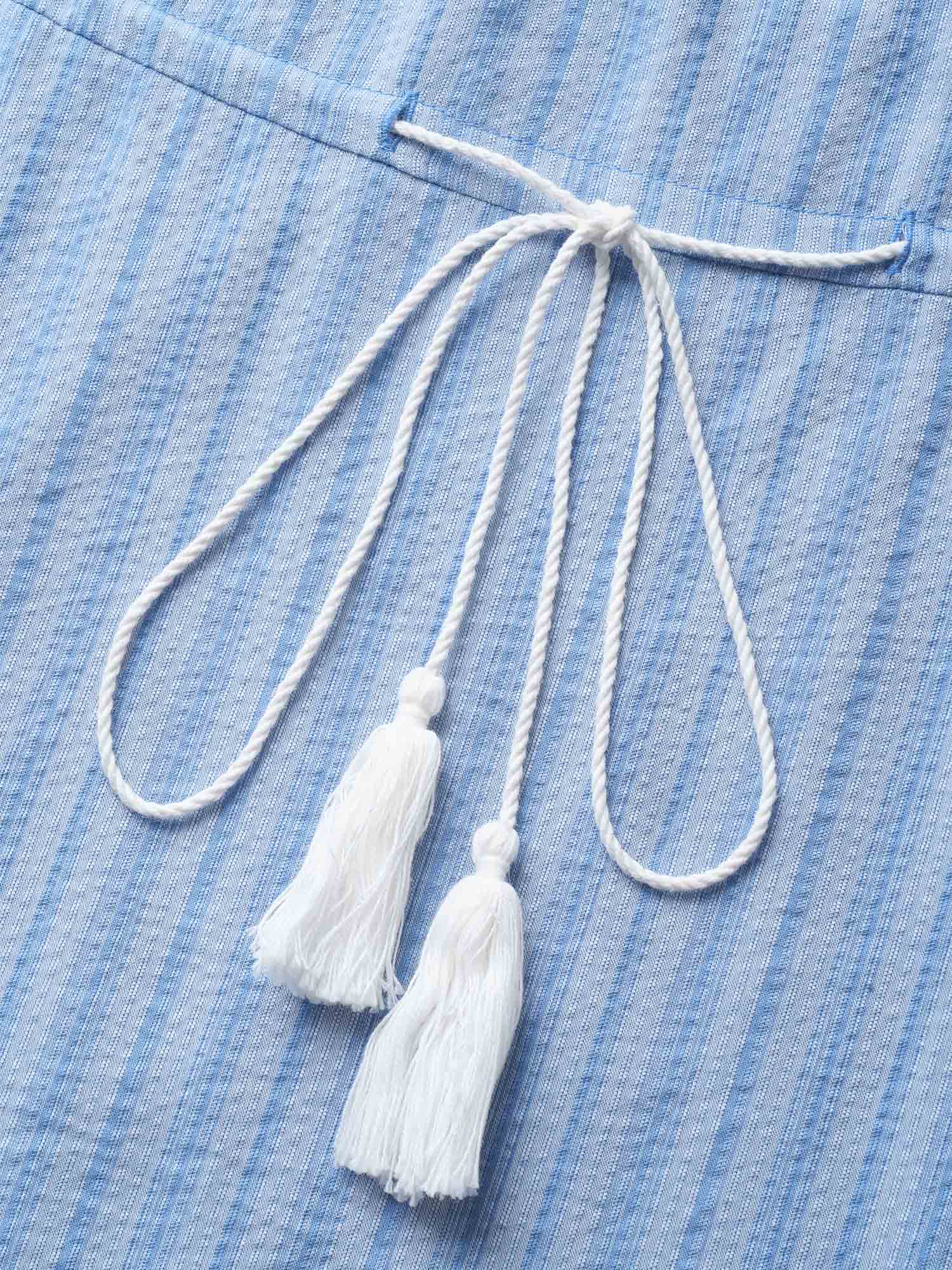 One Shoulder Striped Frill Trim Tassels Dress