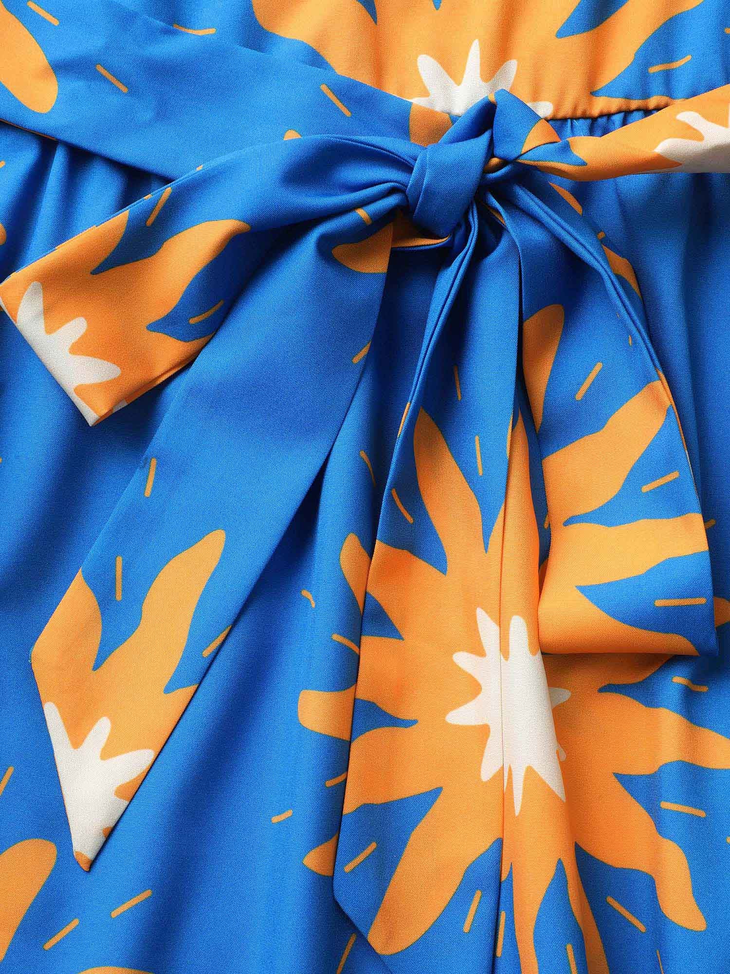 Sun Print Lantern Sleeve Maxi Dress