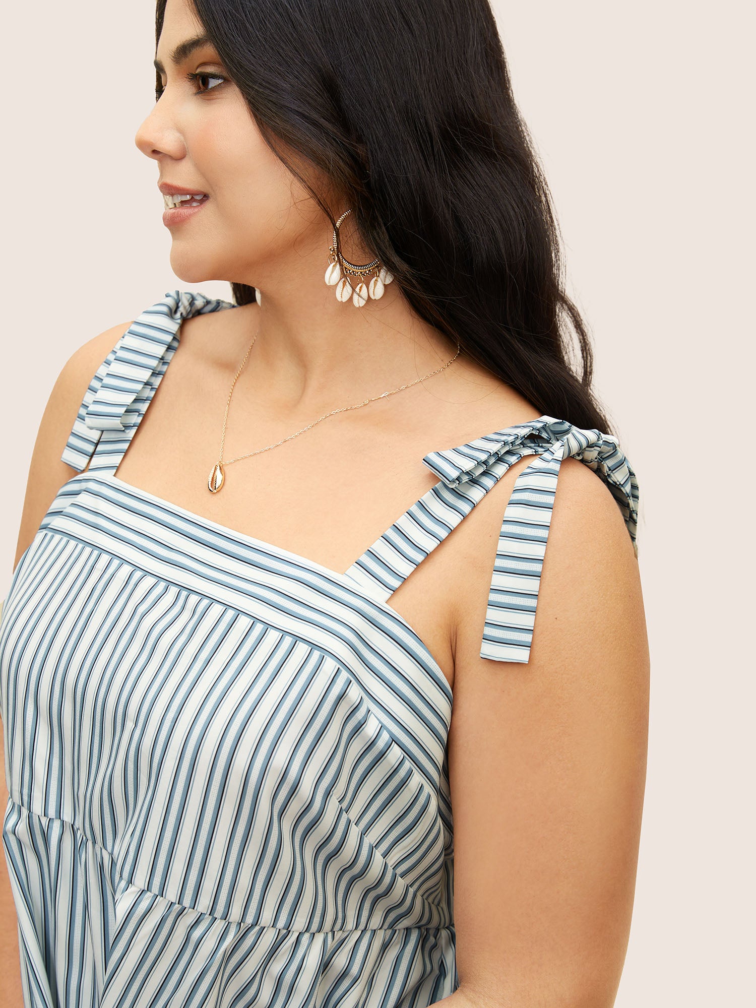 Square Neck Striped Tie Knot Cami Top