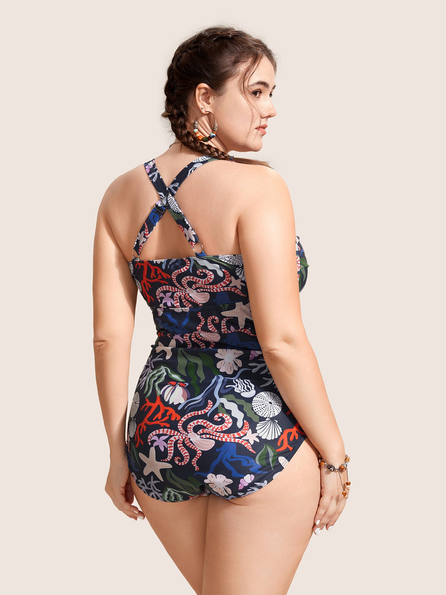Marine Elements Drawstring Gathered One Piece Swimsuit