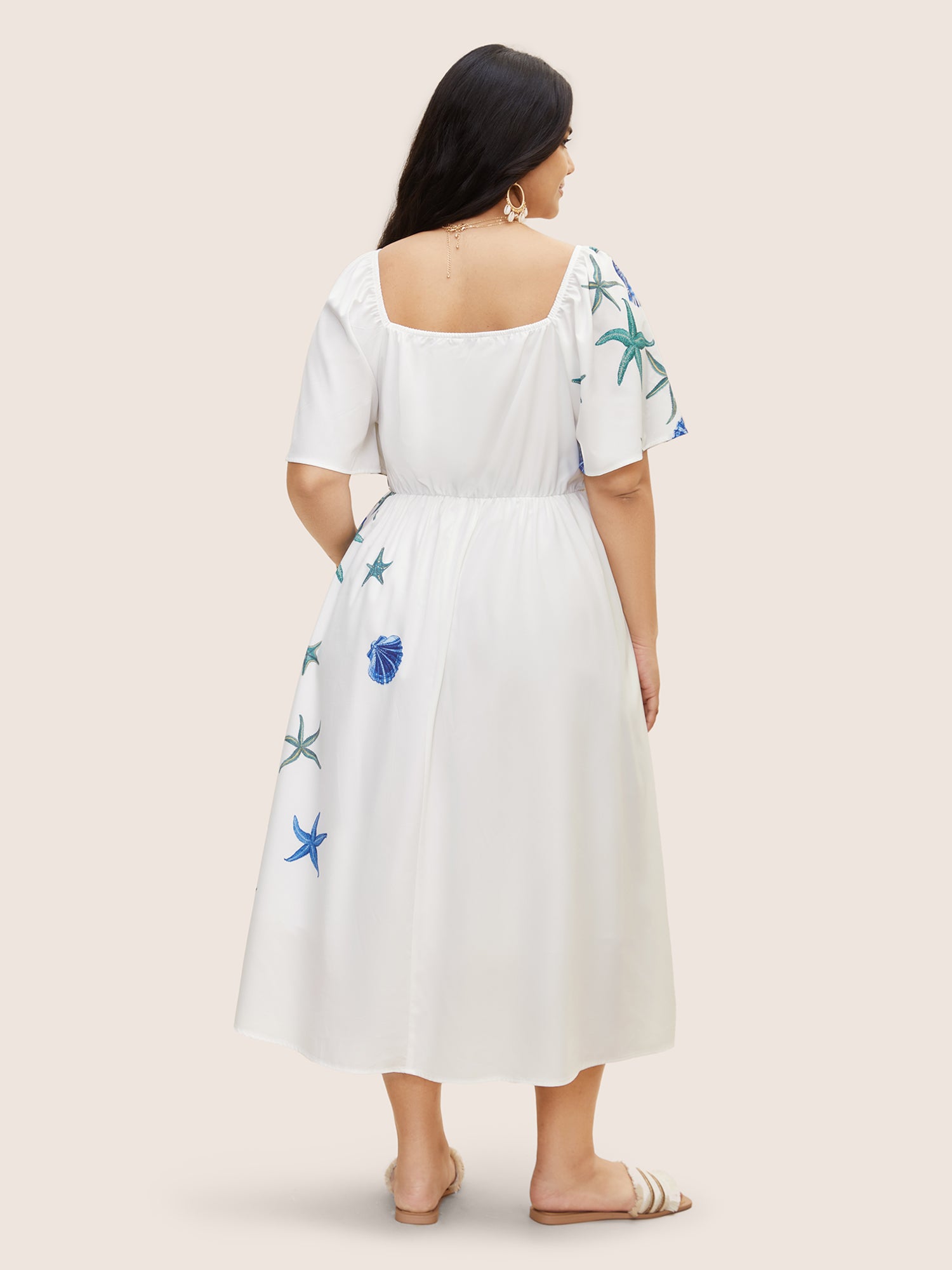 Heart Neckline Marine Elements Gathered Dress