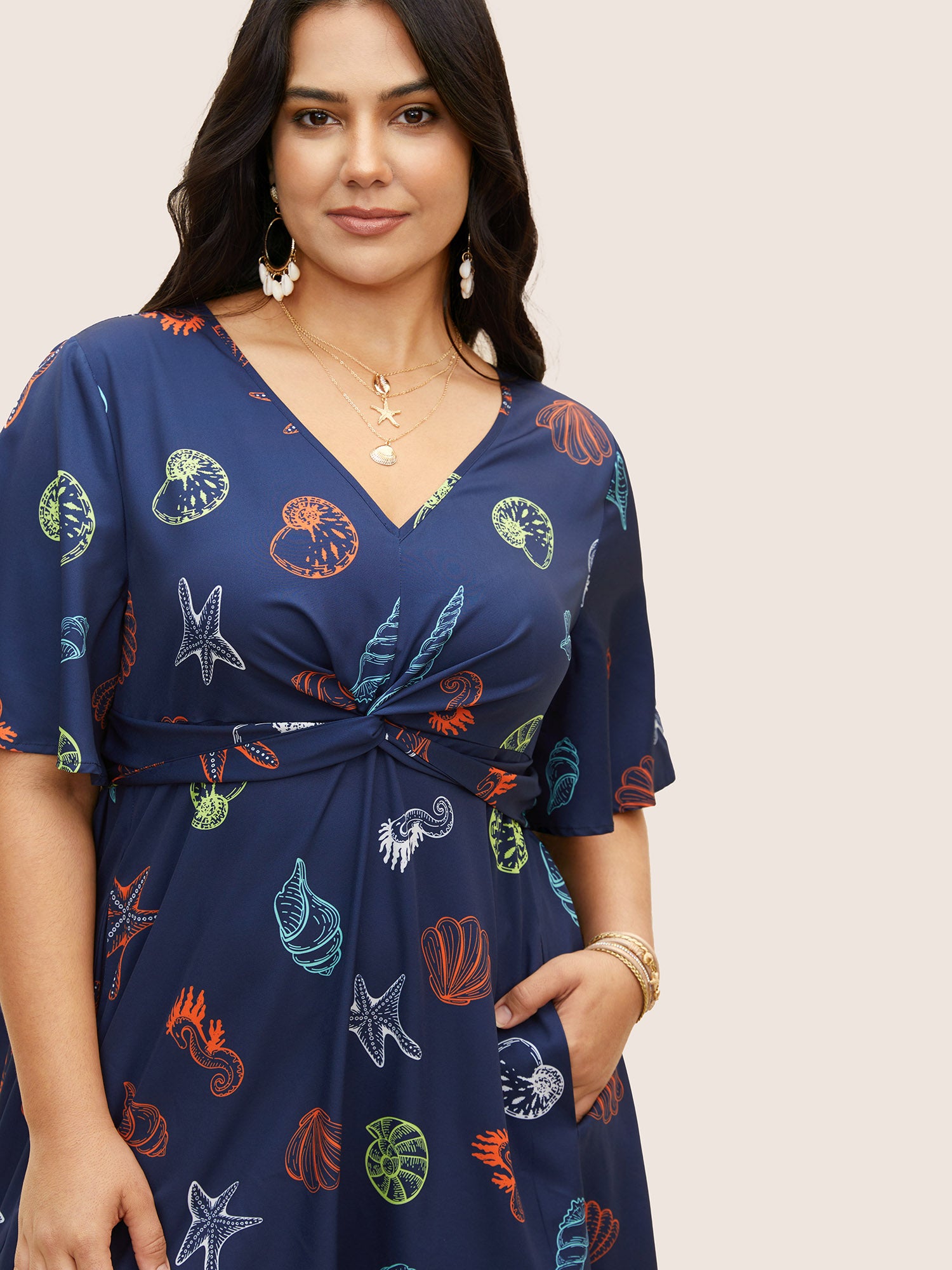 Marine Elements Twist Front Elastic Waist Dress