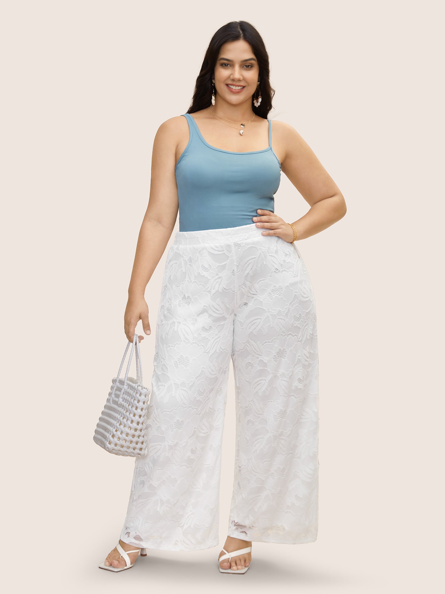 Crochet Lace Mesh Wide Leg Pants