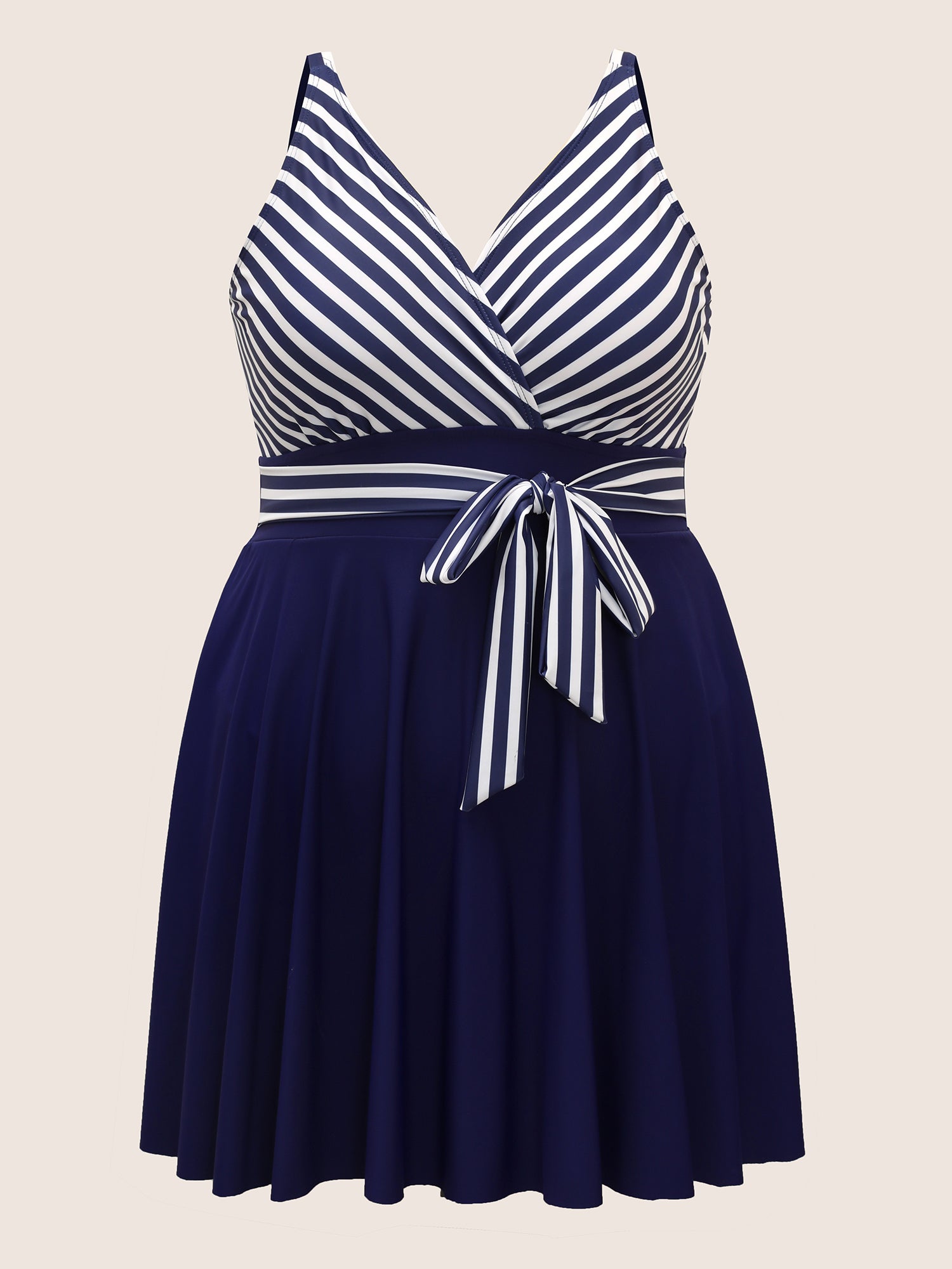Striped Patchwork Wrap Tie Knot Swim Dress