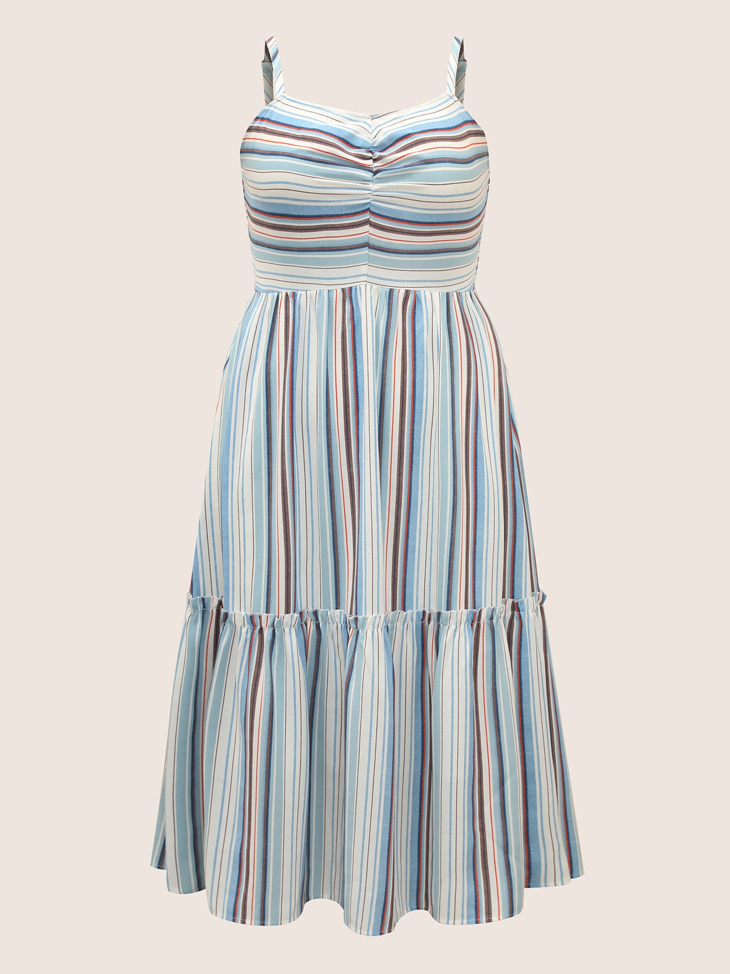Striped Frill Trim Gathered Maxi Dress