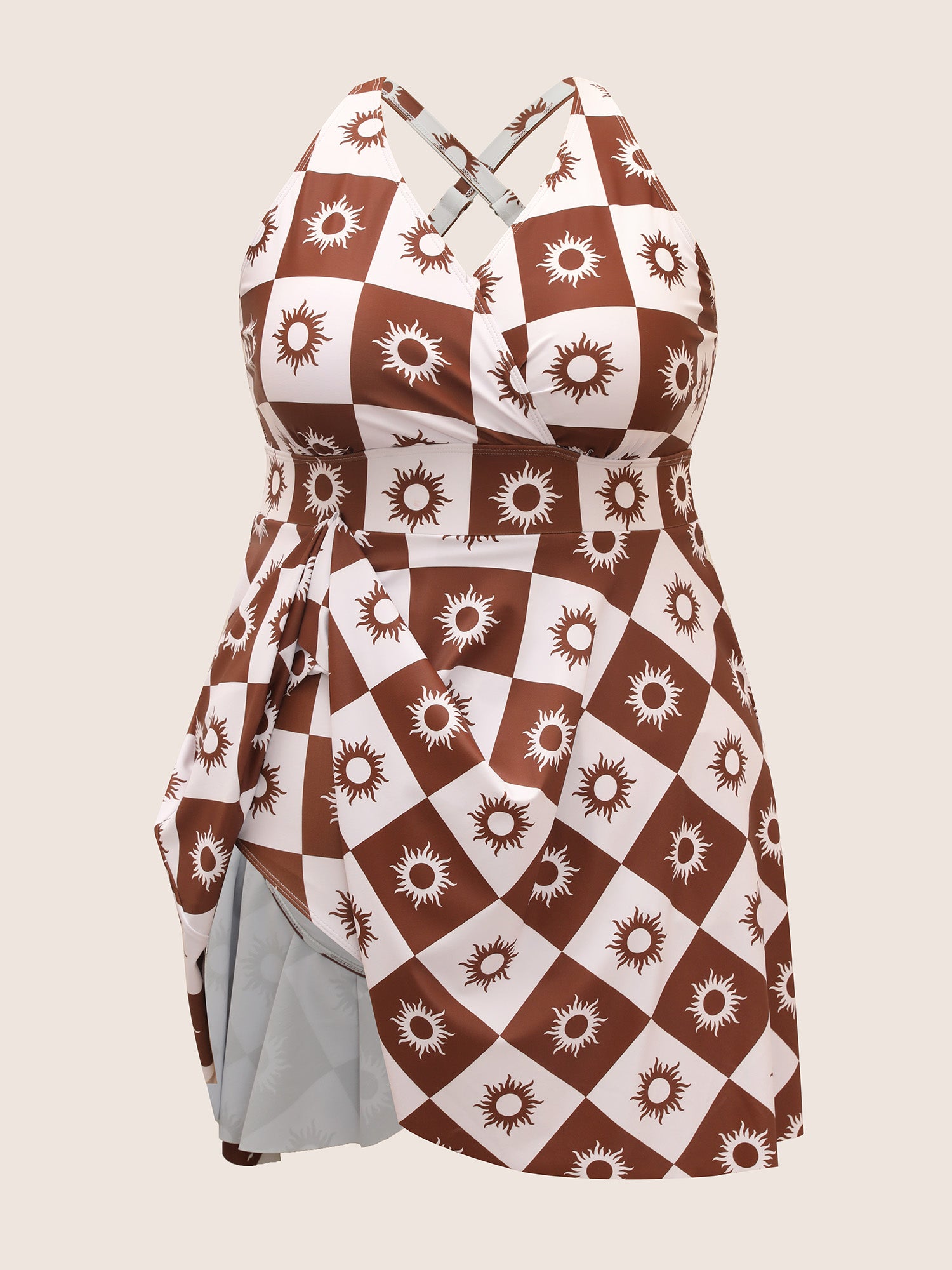 Overlap Collar Sun Print Pocket Swim Dress