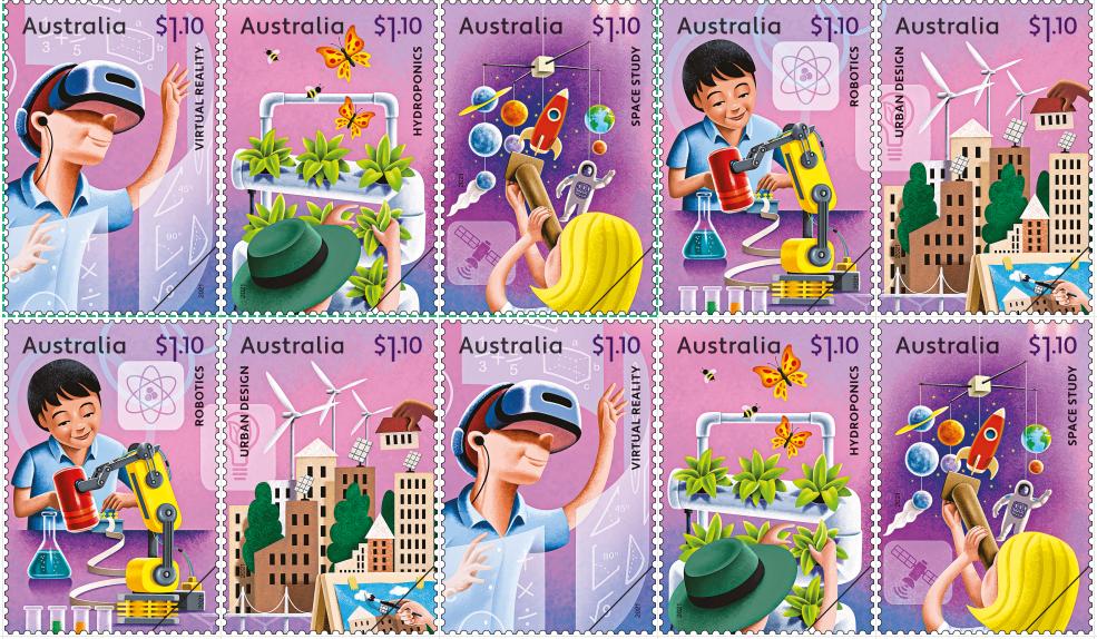 Set of Full STEAM Ahead Gummed Stamps - Booklet 100x $1.10 Stamps