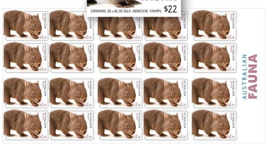 Australian Fauna II - Wombat - Booklet 100x $1.10 Stamps