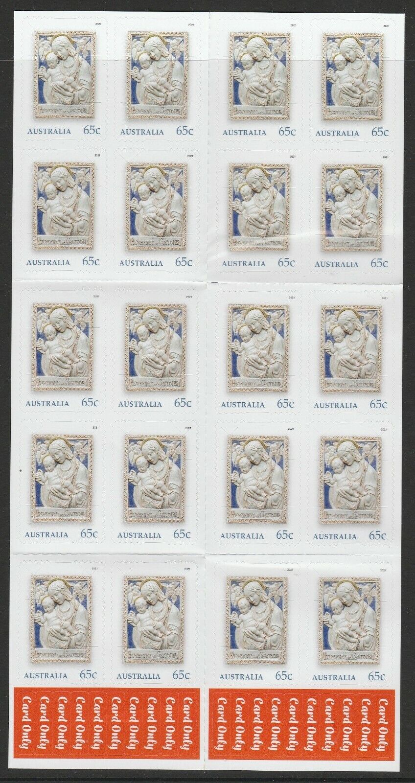Christmas 2021 Sheetlet of 100 Stamps - Madonna and Child rectangular plaque
