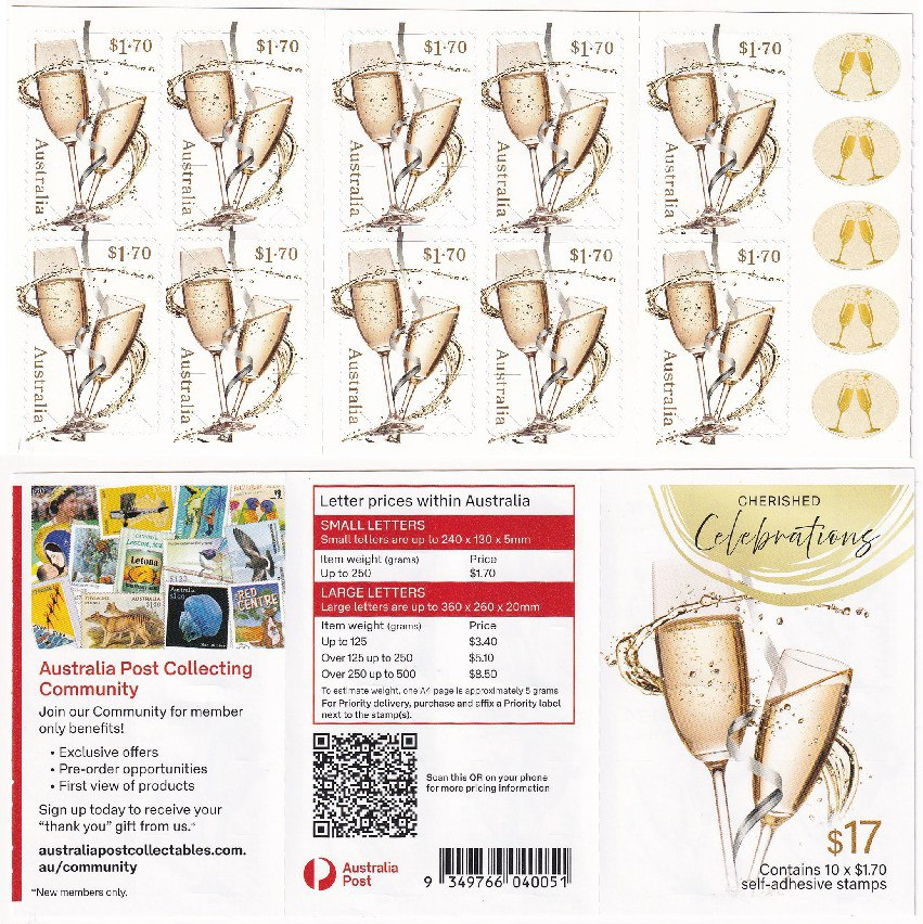 Champagne flutes - Booklet of 100x $1.70 Stamps