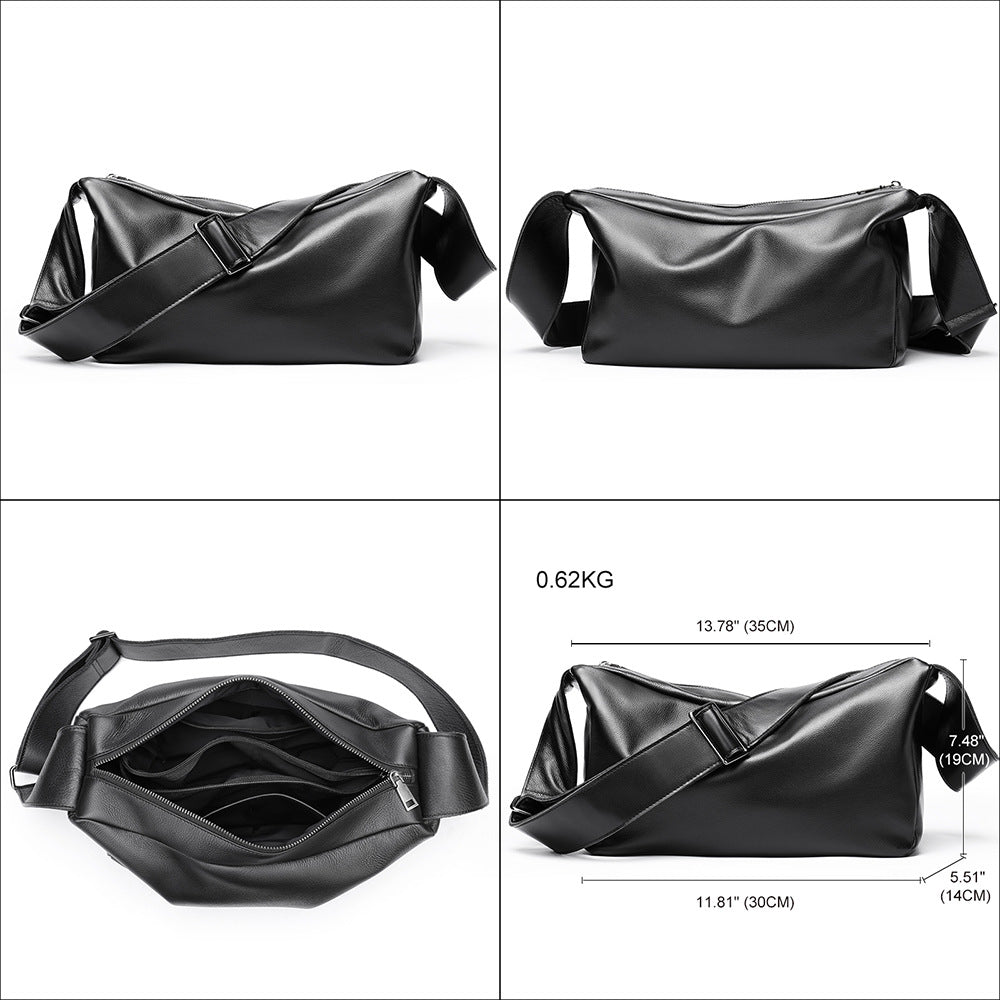 Head Layer Cowhide Light Luxury Simple Large Capacity Diagonal Cross Bag Leather Street Cell Phone Camera Cross Bag