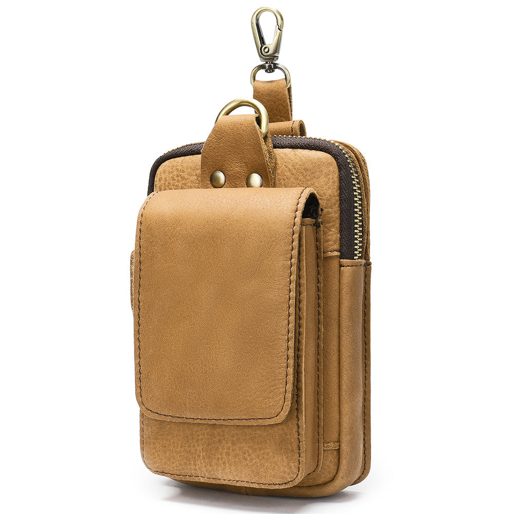 Men's Genuine Leather Cell Phone Waist Bag Wear Belt Cowhide Cell Phone Bag Multi-functional Hanging Bag