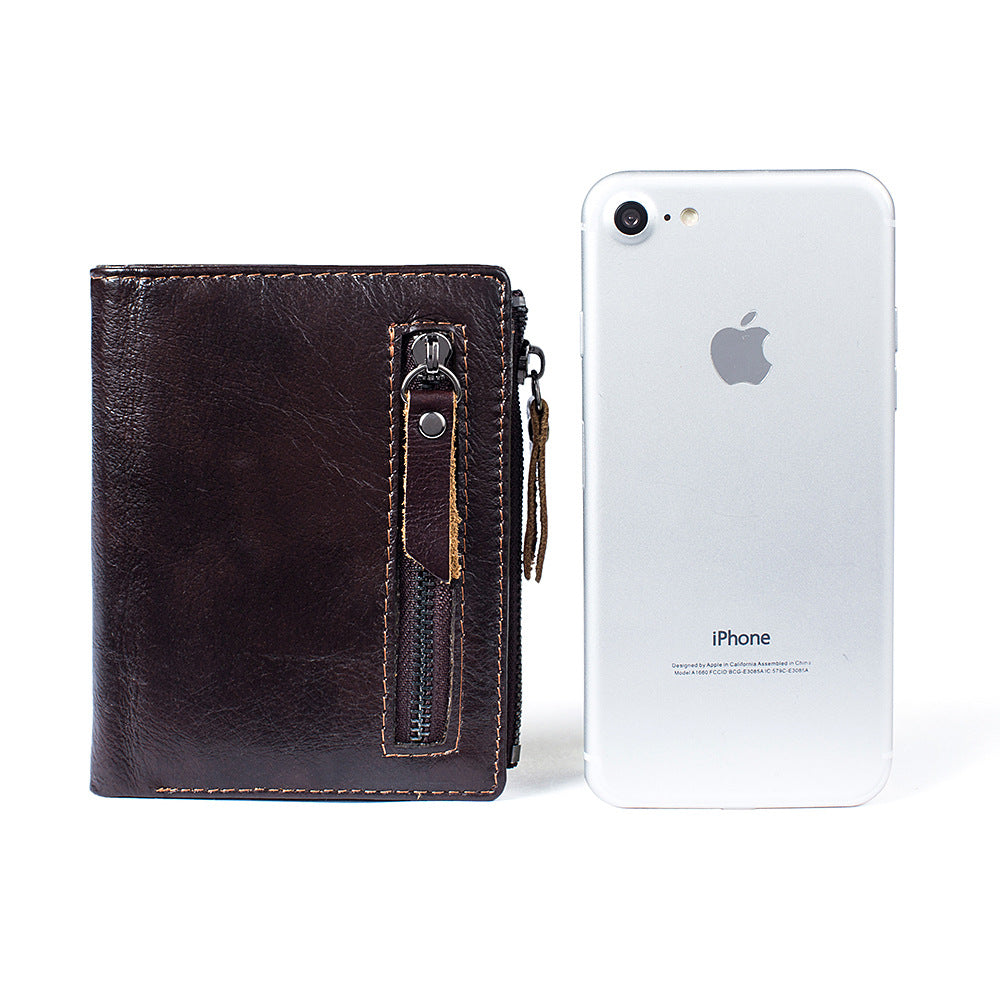 Genuine Leather Vertical Wallet Men's Head Layer Cowhide Short Money Clip