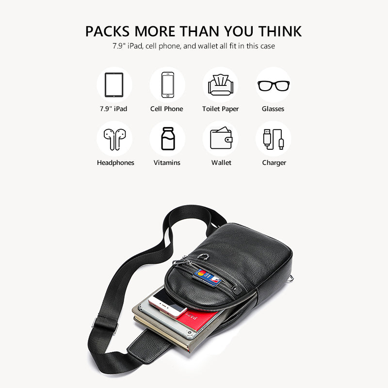 Head Layer Cowhide Shoulder Crossbody Handmade Genuine Leather Sports Chest Bag