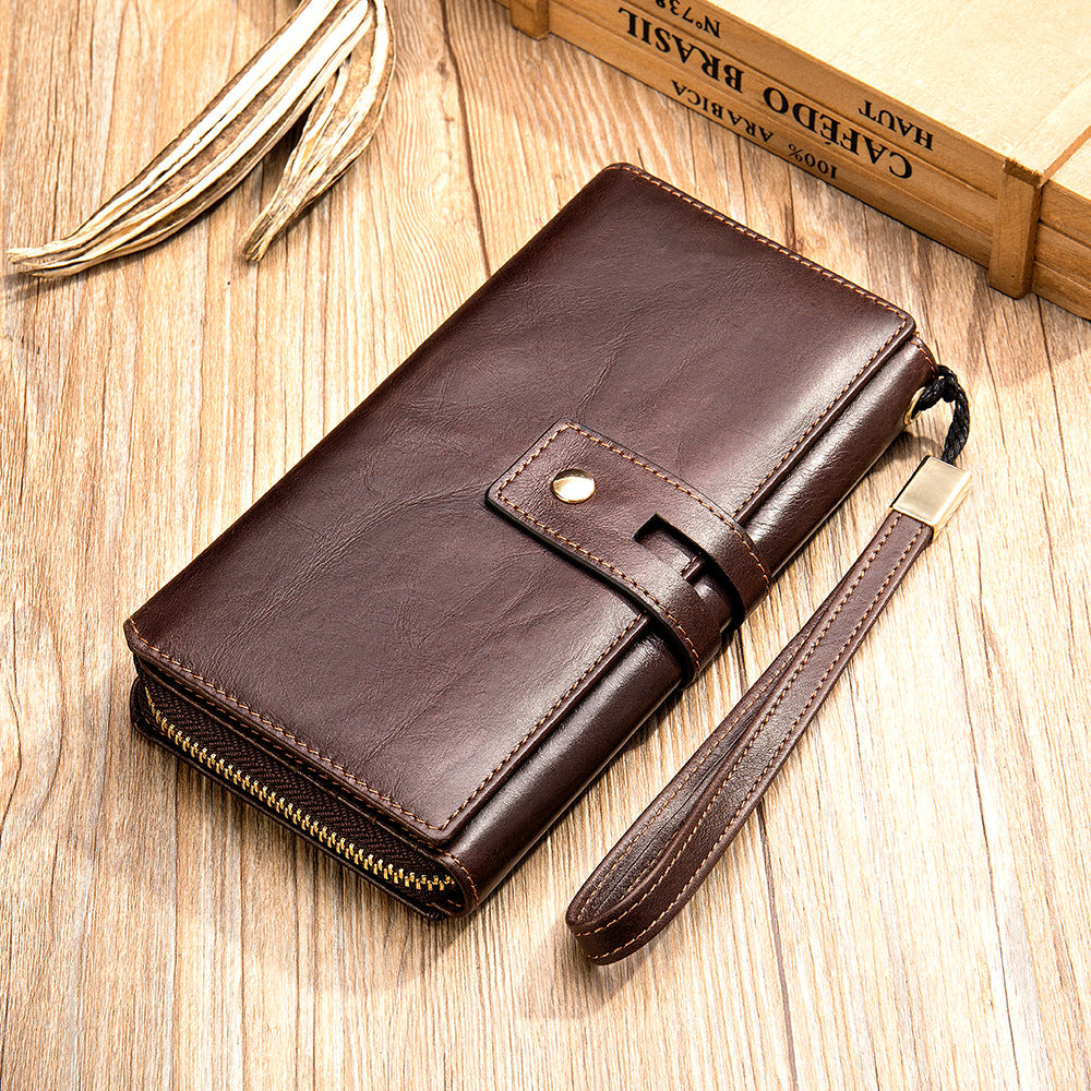 Men's Leather Multi-Card Clutch Retro Head Layer Cowhide Cell Phone Bag
