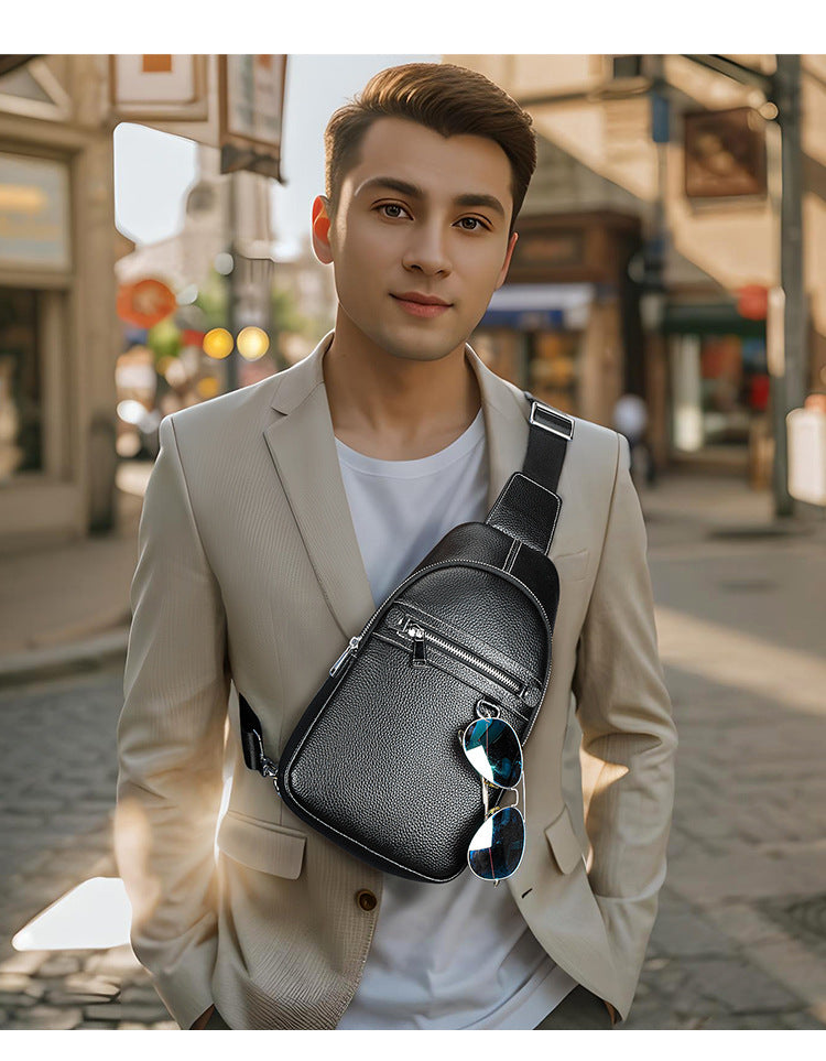 Head Layer Cowhide Shoulder Crossbody Handmade Genuine Leather Sports Chest Bag