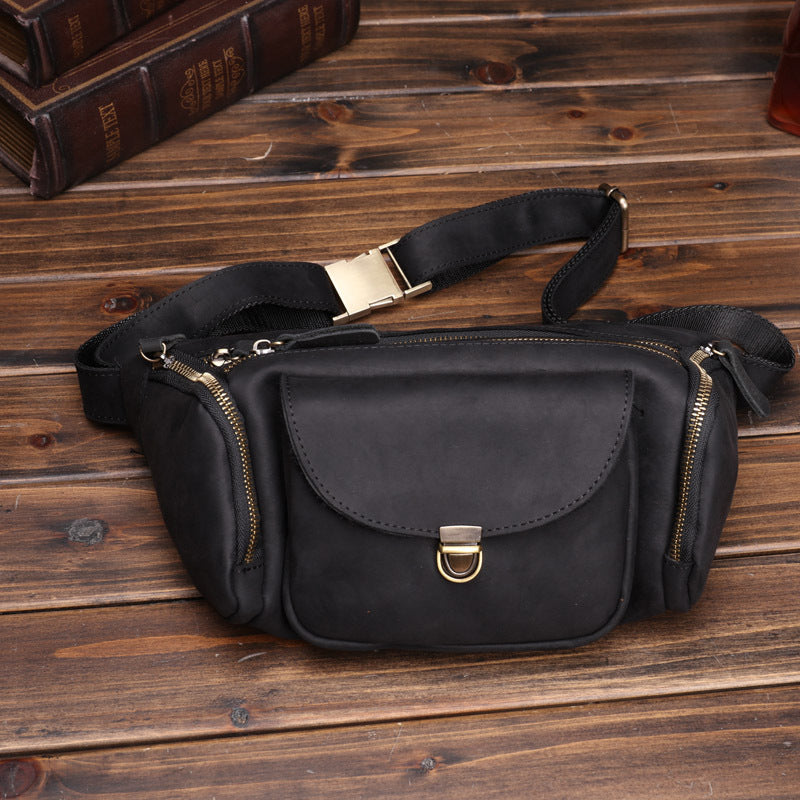 Crazy Horse Leather Waist Bag & Crossbody Bag with Adjustable Shoulder Strap
