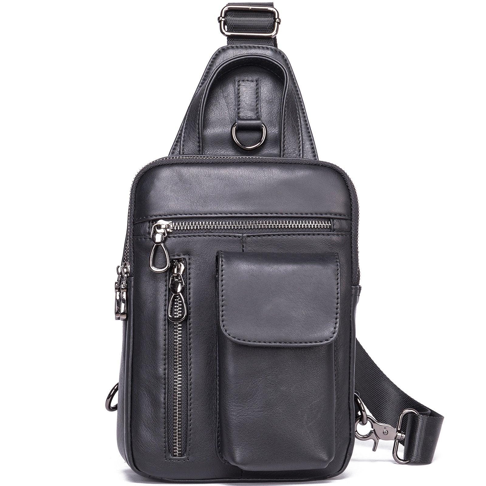 Men's Leather Chest Bag Retro Head Layer Cowhide Shoulder Large Capacity Fashion Crossbody Bag