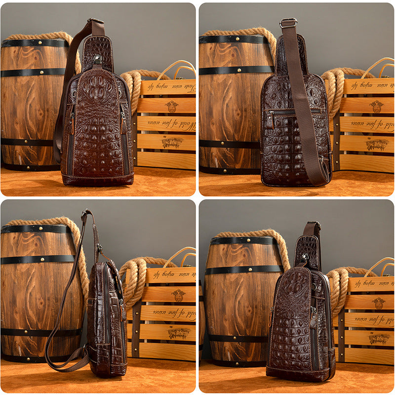 Crocodile Grain Genuine Leather Men's Cowhide Crossbody Chest Bag