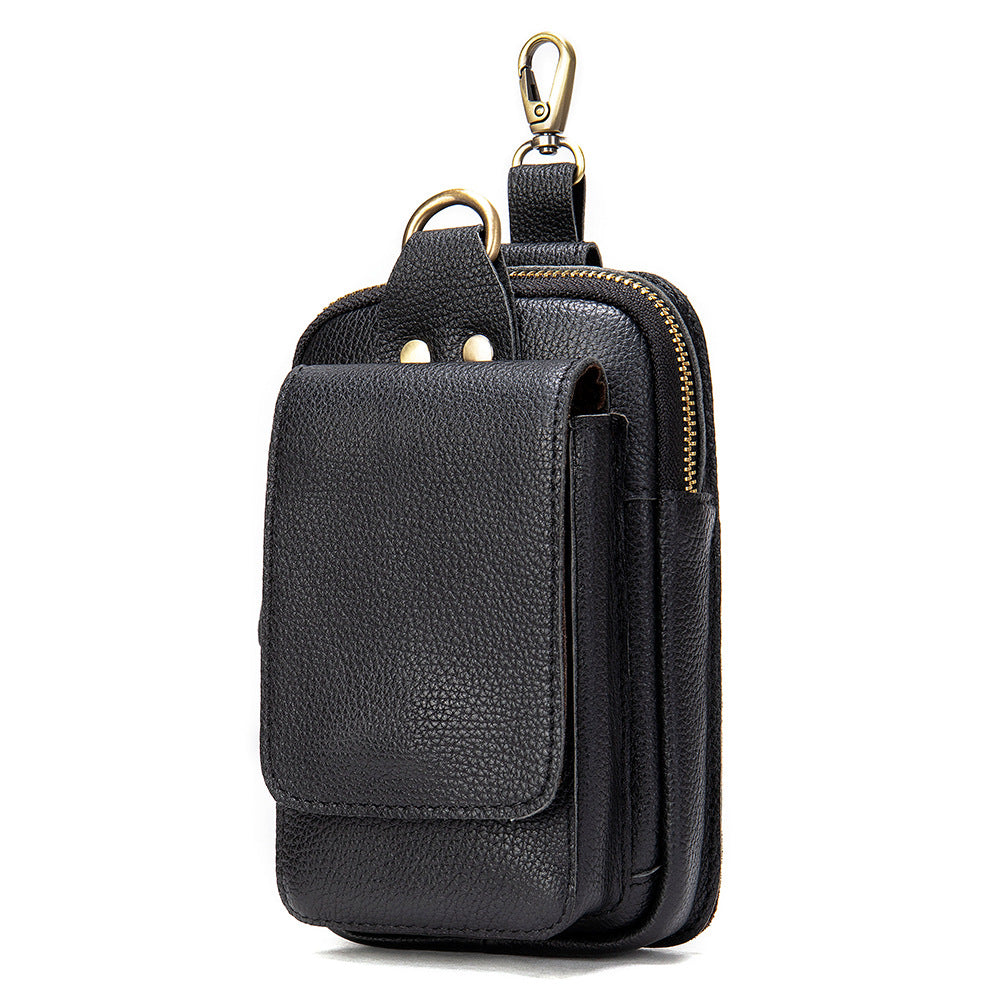 Men's Genuine Leather Cell Phone Waist Bag Wear Belt Cowhide Cell Phone Bag Multi-functional Hanging Bag