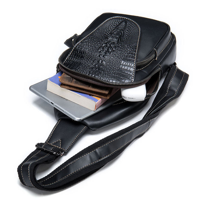 Vintage Crocodile Pattern High Quality Leather Waterproof Crossbody Bag Chest Bag