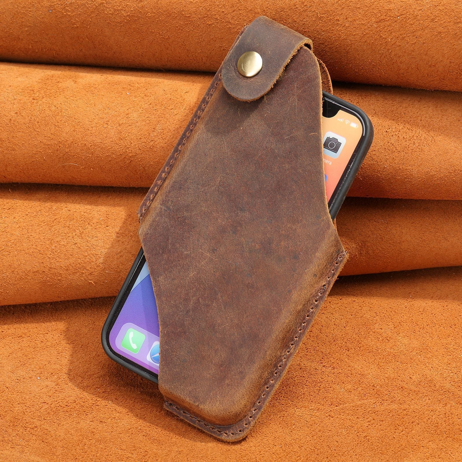 Crazy Horse Leather Simple Stereotypical Wear Belt Cell Phone Bag