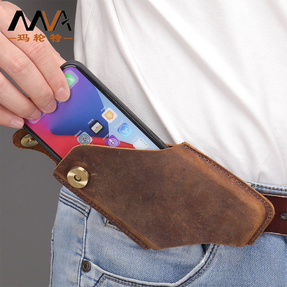 Crazy Horse Leather Simple Stereotypical Wear Belt Cell Phone Bag