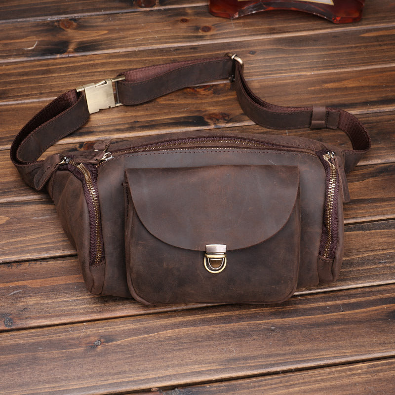 Crazy Horse Leather Waist Bag & Crossbody Bag with Adjustable Shoulder Strap