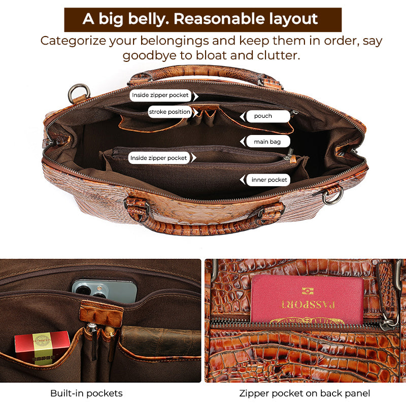 2023 New Crocodile Genuine Cowhide Leather Tote Travel Bag