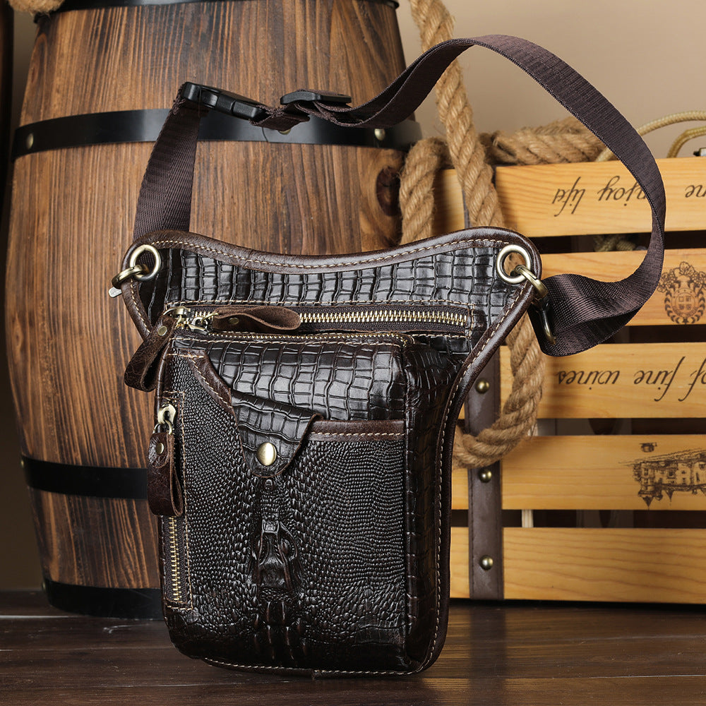 Cowboy Leather Outdoor Sports Motorcycle Riding Crocodile Pattern Waist Bag