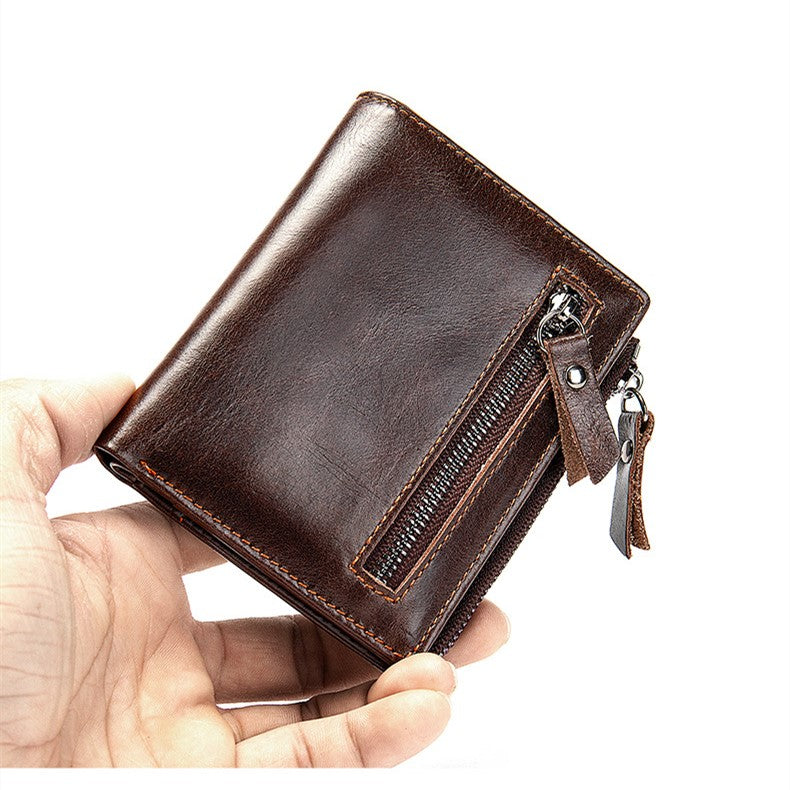 Genuine Leather Vertical Wallet Men's Head Layer Cowhide Short Money Clip