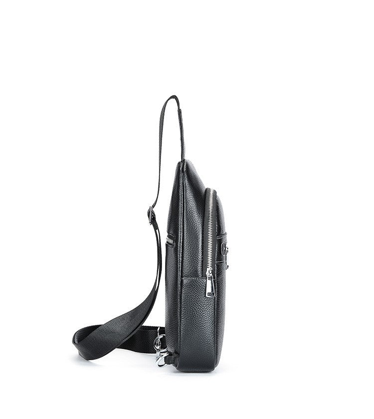 Head Layer Cowhide Shoulder Crossbody Handmade Genuine Leather Sports Chest Bag