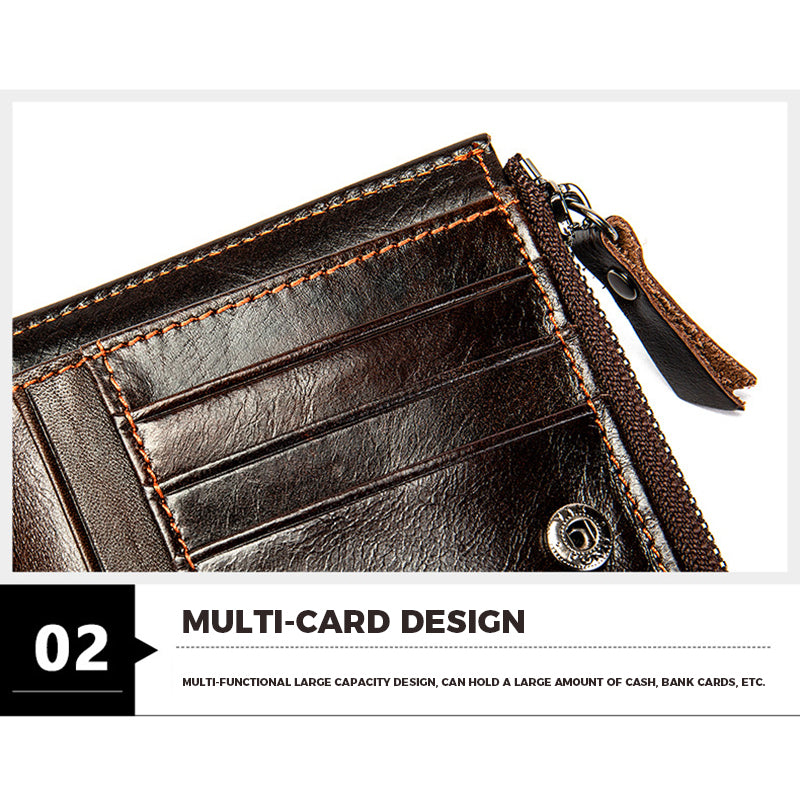 Genuine Leather Vertical Wallet Men's Head Layer Cowhide Short Money Clip