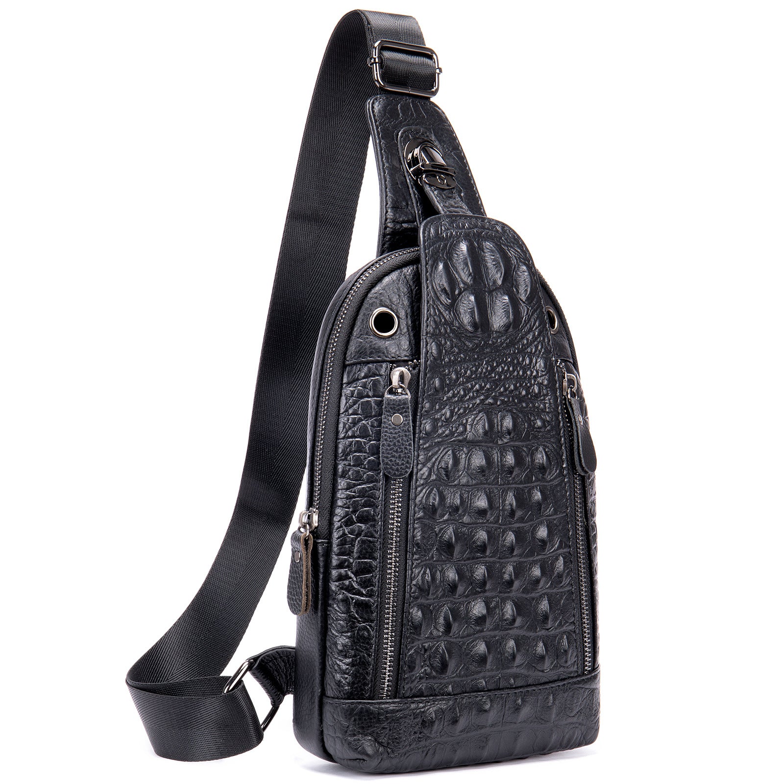 Crocodile Grain Genuine Leather Men's Cowhide Crossbody Chest Bag