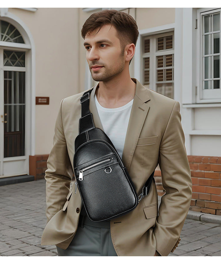 Head Layer Cowhide Shoulder Crossbody Handmade Genuine Leather Sports Chest Bag