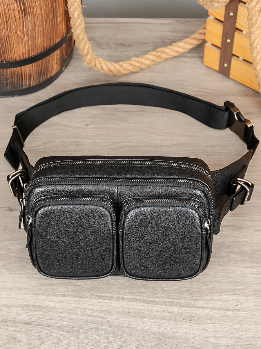 Genuine Leather Fanny Packs Large Capacity Multifunctional Chest Packs Trendy Versatile Slanting Crossbody Shoulder Bag