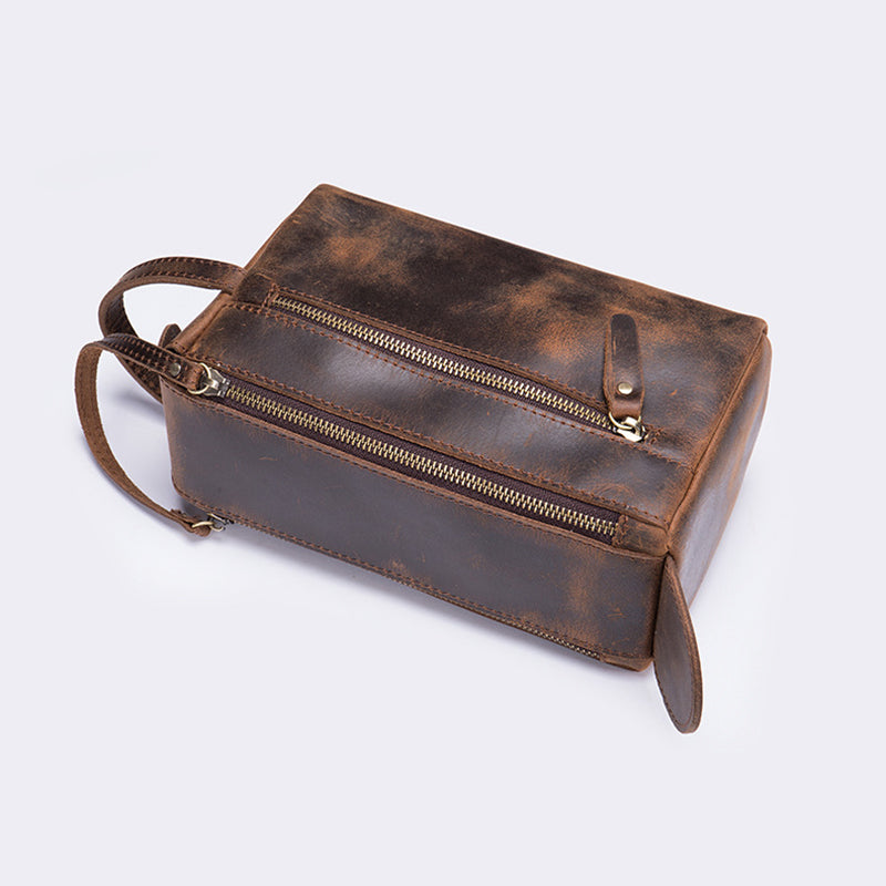 Vintage Cowhide Genuine Leather Large Capacity Wash Bag Clutch Bag