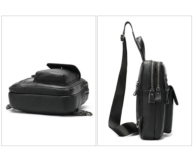 Men's Leather Chest Bag Retro Head Layer Cowhide Shoulder Large Capacity Fashion Crossbody Bag