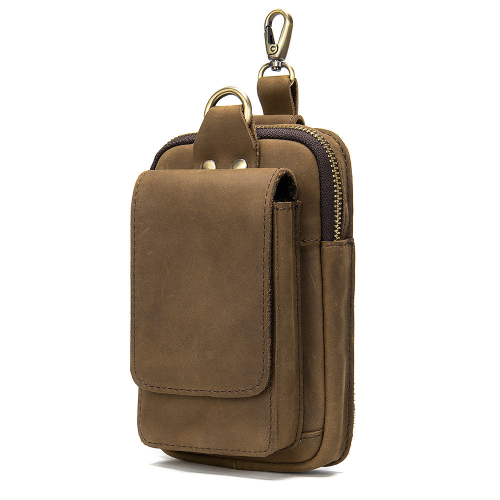 Men's Genuine Leather Cell Phone Waist Bag Wear Belt Cowhide Cell Phone Bag Multi-functional Hanging Bag