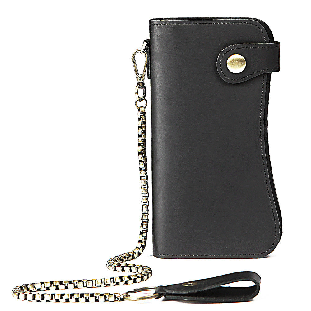 Crazy Horse Leather Vintage Genuine Leather Chain Anti Theft Long Wallet
