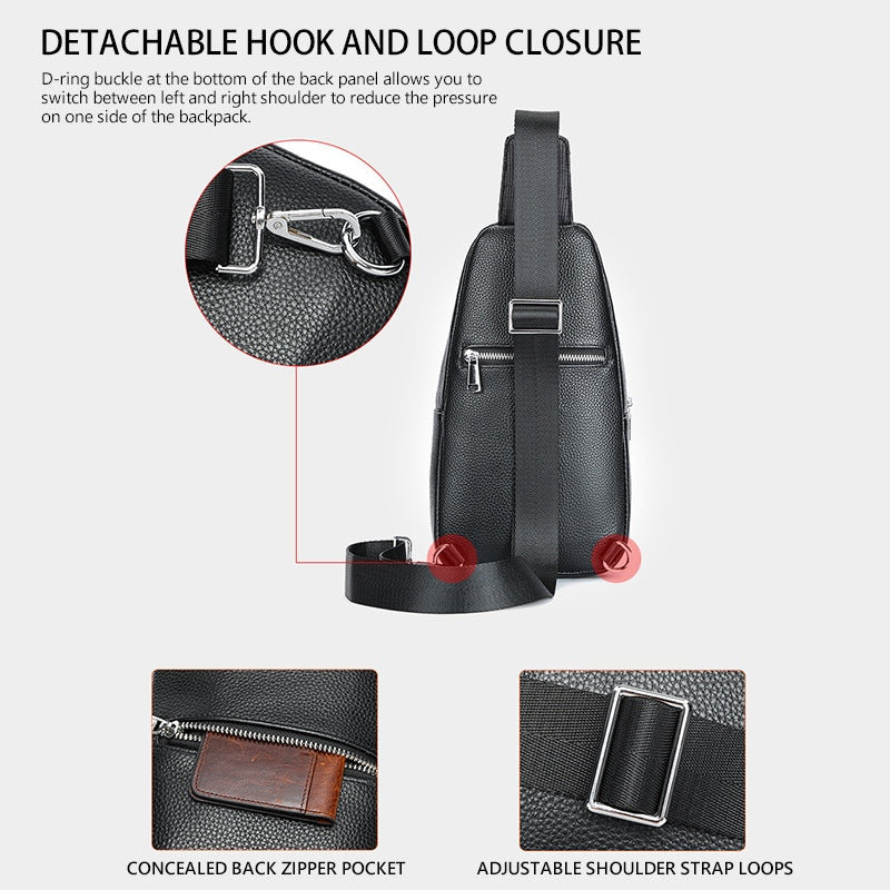 Head Layer Cowhide Shoulder Crossbody Handmade Genuine Leather Sports Chest Bag