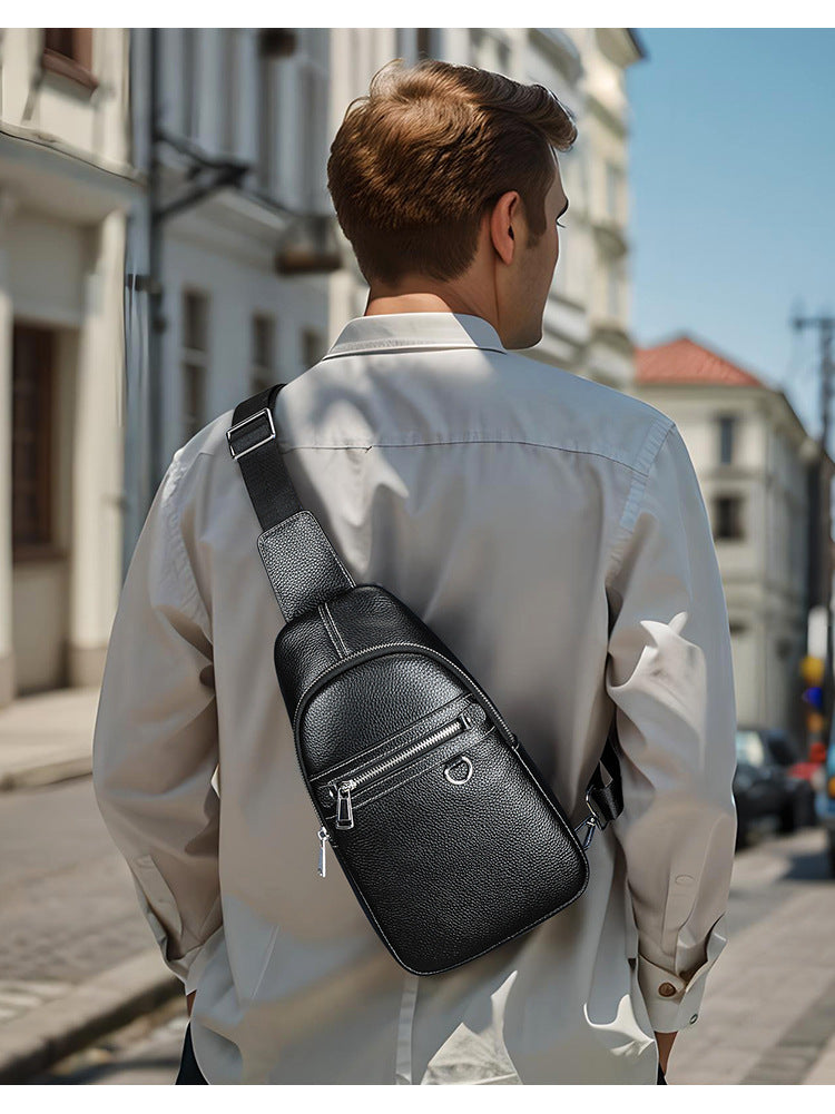 Head Layer Cowhide Shoulder Crossbody Handmade Genuine Leather Sports Chest Bag