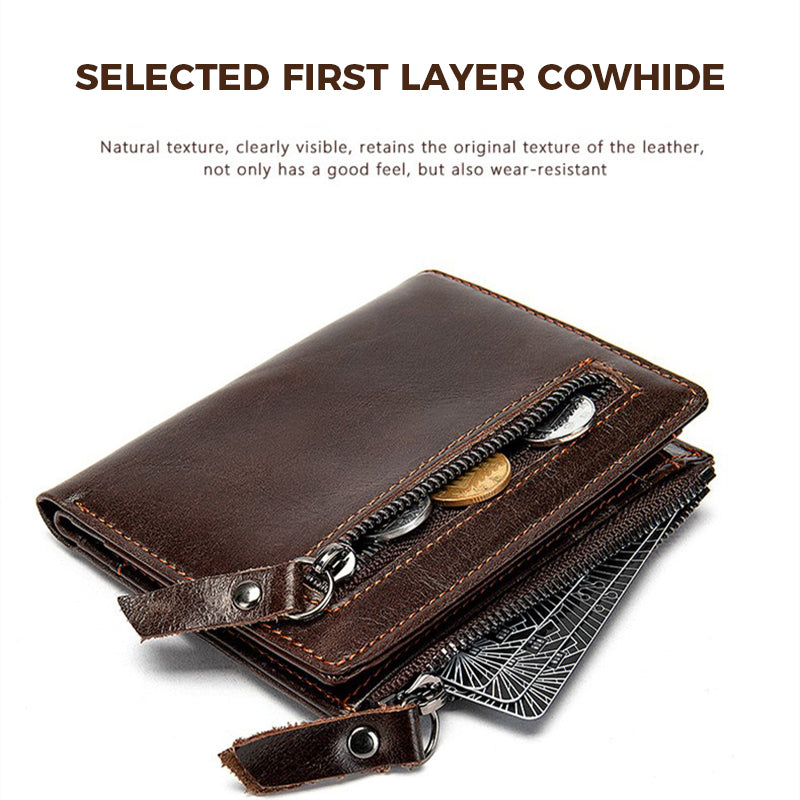 Genuine Leather Vertical Wallet Men's Head Layer Cowhide Short Money Clip