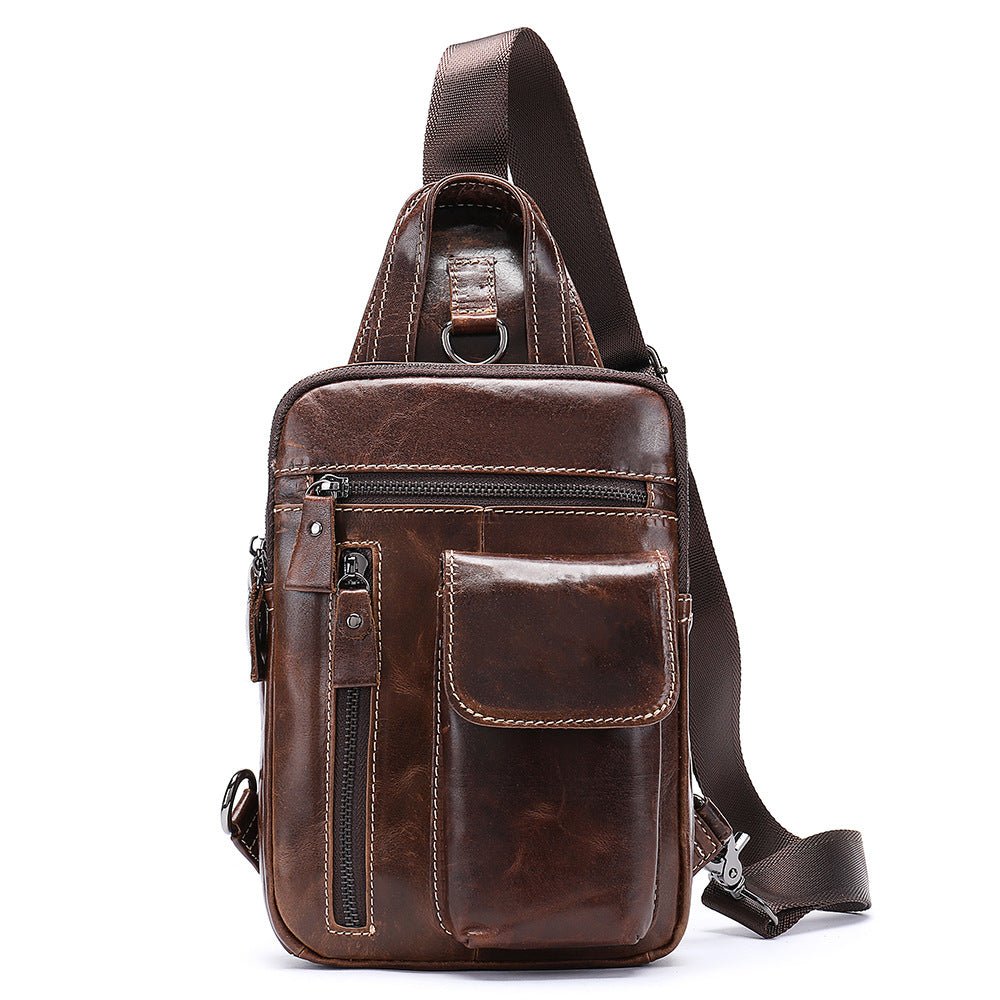 Men's Leather Chest Bag Retro Head Layer Cowhide Shoulder Large Capacity Fashion Crossbody Bag