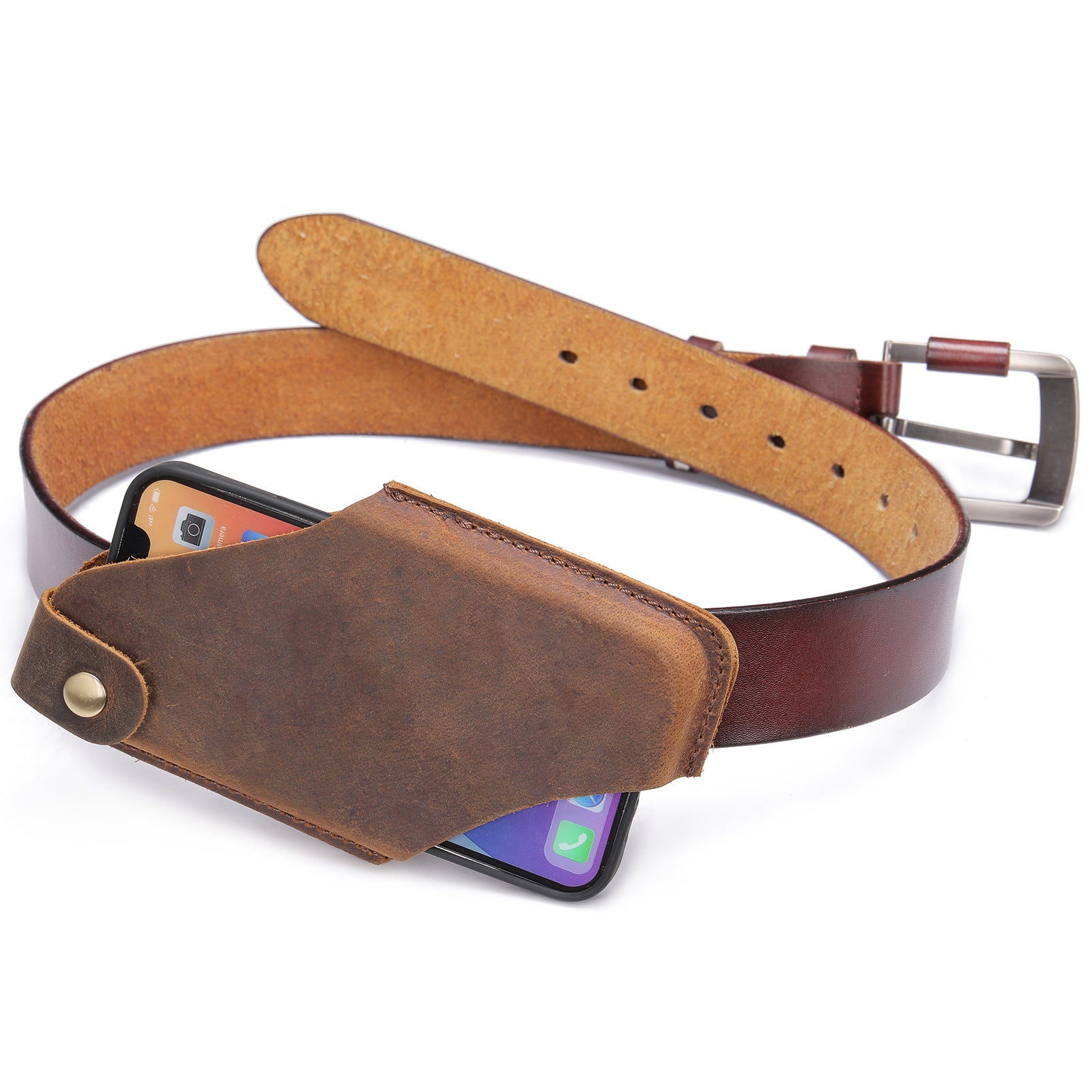 Crazy Horse Leather Simple Stereotypical Wear Belt Cell Phone Bag