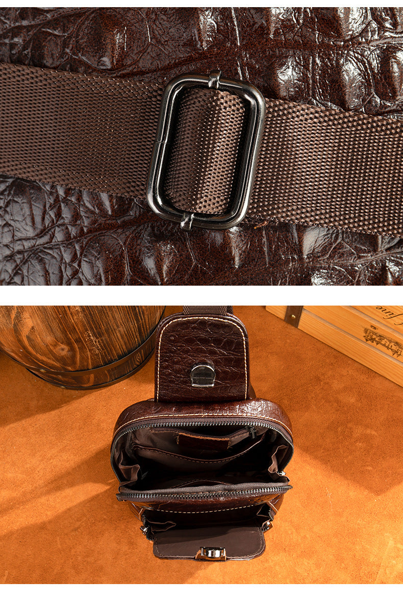 Crocodile Grain Genuine Leather Men's Cowhide Crossbody Chest Bag