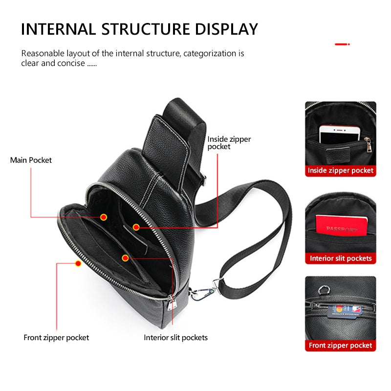 Head Layer Cowhide Shoulder Crossbody Handmade Genuine Leather Sports Chest Bag